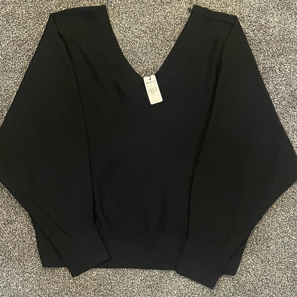 Express brand V-neck open back light weight sweater with batwing sleeve